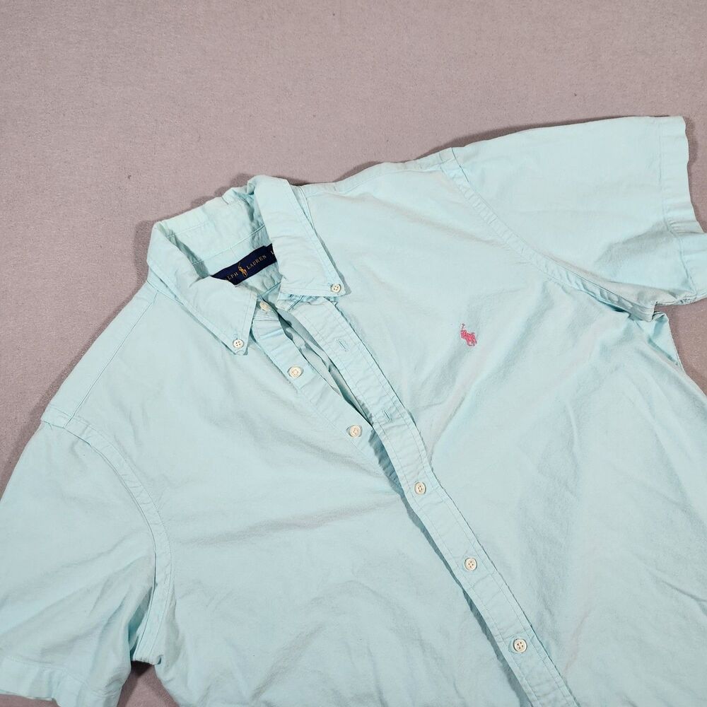 Ralph Lauren Button Down Shirt Mens Large Aqua Green Feather Weight Twill